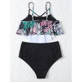 Leaf Print Hanky Hem High Waisted Bikini Swimsuit by DailySale