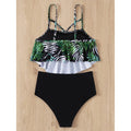 Leaf Print Hanky Hem High Waisted Bikini Swimsuit by DailySale