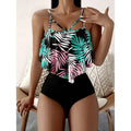 Leaf Print Hanky Hem High Waisted Bikini Swimsuit by DailySale