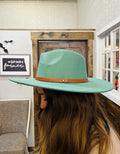 Leather Trim Solid Fedora Hat by Boutique 23