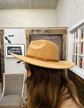 Leather Trim Solid Fedora Hat by Boutique 23