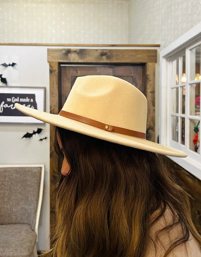 Leather Trim Solid Fedora Hat by Boutique 23