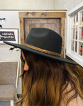 Leather Trim Solid Fedora Hat by Boutique 23