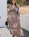 Leopard Floral Print Maxi Wrap Dress - Brown by Boutique 23