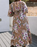 Leopard Floral Print Maxi Wrap Dress - Brown by Boutique 23