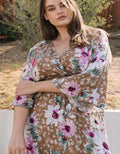 Leopard Floral Print Maxi Wrap Dress - Brown by Boutique 23
