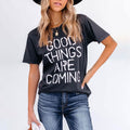 Letters Print Round Neck Short Sleeve Casual T-Shirt by DailySale