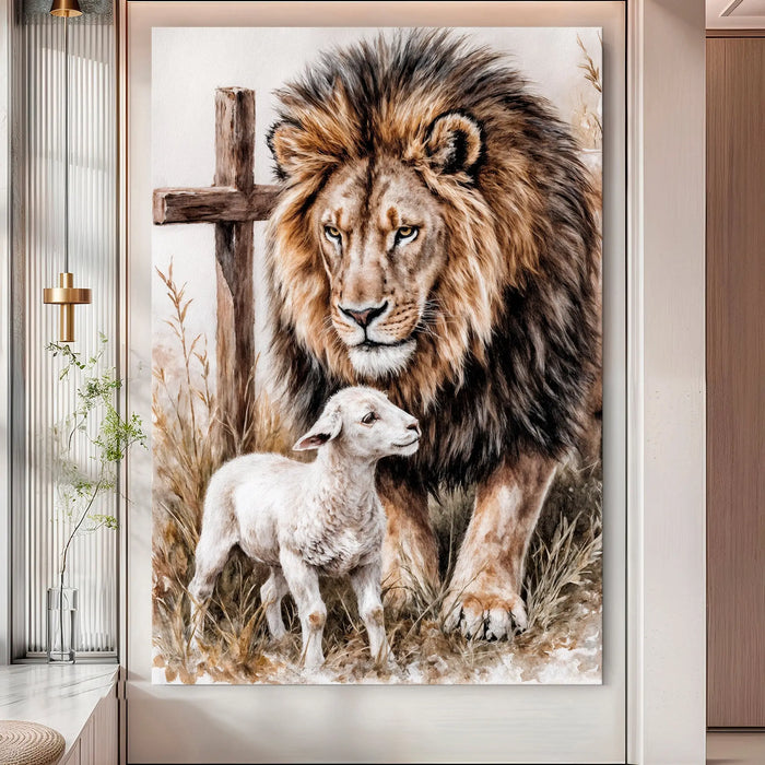 Lion And Sheep Faith Wall Art II by Tailored Canvases