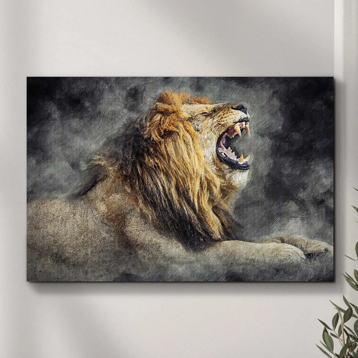 Lion Yawn Painting Canvas Wall Art by Tailored Canvases