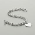 Sterling Silver Rhodium Plated Rolo Style Heart Charmed Chain Bracelet by Avera Group