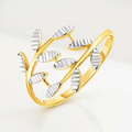 14k Two Tone Gold Crossover Ring with Textured Leaves by Avera Group