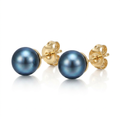 14k Yellow Gold Cultured Black Pearl Stud Earrings (7.0 mm) by Avera Group