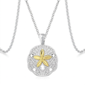 Designer Sterling Silver and 14k Yellow Gold Sand Dollar Pendant by Avera Group
