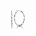 Sterling Silver Oval Hoop Braided Diamond Cut Earrings by Avera Group
