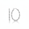 Sterling Silver Oval Hoop Braided Diamond Cut Earrings by Avera Group