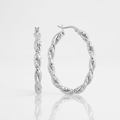 Sterling Silver Oval Hoop Braided Diamond Cut Earrings by Avera Group