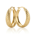 14k Yellow Gold Textured Graduated Twist Hoop Earrings by Avera Group