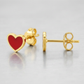 14k Yellow Gold and Enamel Red Heart Stud Earrings by Avera Group