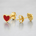 14k Yellow Gold and Enamel Red Heart Stud Earrings by Avera Group