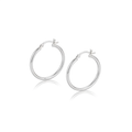 Sterling Silver Rhodium Plated Thin and Polished Hoop Motif Earrings (25mm) by Avera Group