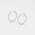 Sterling Silver Rhodium Plated Thin and Polished Hoop Motif Earrings (25mm) by Avera Group