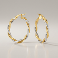 Two-Tone Twisted Wire Round Hoop Earrings in 10k Yellow and White Gold by Avera Group
