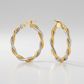 Two-Tone Twisted Wire Round Hoop Earrings in 10k Yellow and White Gold by Avera Group