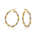 Two-Tone Twisted Wire Round Hoop Earrings in 10k Yellow and White Gold by Avera Group