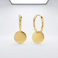 14k Yellow Gold Huggie Style Hoop Earrings with Circle Drops by Avera Group