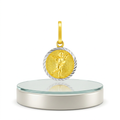 14k Two Tone Gold Small Round Textured Religious Medal Pendant by Avera Group