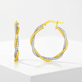 14k Yellow and White Gold Two Part Textured Twisted Round Hoop Earrings by Avera Group