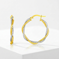 14k Yellow and White Gold Two Part Textured Twisted Round Hoop Earrings by Avera Group