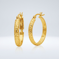 10k Yellow Gold Hammered Oval Hoop Earrings by Avera Group