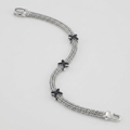 Woven Rope Bracelet with Black Sapphire X Accents in Sterling Silver by Avera Group