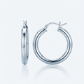 Sterling Silver Rhodium Plated Thick Style Polished Hoop Earrings (25mm) by Avera Group