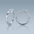 Sterling Silver Rhodium Plated Thick Style Polished Hoop Earrings (25mm) by Avera Group