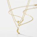 14k Yellow Gold Double-Strand Chain Necklace with Puff Moon and Star by Avera Group