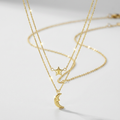 14k Yellow Gold Double-Strand Chain Necklace with Puff Moon and Star by Avera Group