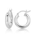 Sterling Silver Thick Polished Hoop Earrings with Rhodium Plating (15mm) by Avera Group