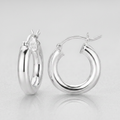 Sterling Silver Thick Polished Hoop Earrings with Rhodium Plating (15mm) by Avera Group