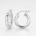 Sterling Silver Thick Polished Hoop Earrings with Rhodium Plating (15mm) by Avera Group