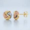 Love Knot Post Earrings in 14k Tri Color Gold by Avera Group