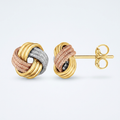 Love Knot Post Earrings in 14k Tri Color Gold by Avera Group