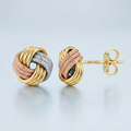 Love Knot Post Earrings in 14k Tri Color Gold by Avera Group