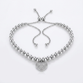 Adjustable Bead Bracelet with Round Charm Cubic Zirconias in Sterling Silver by Avera Group