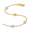 14k Two-Toned Yellow and White Gold Anklet with Textured Hearts by Avera Group