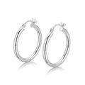 Sterling Silver Rhodium Plated Polished Look Hoop Earrings (25mm) by Avera Group