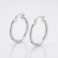 Sterling Silver Rhodium Plated Polished Look Hoop Earrings (25mm) by Avera Group