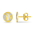 14k Two Tone Gold Round Religious Medal Post Earrings by Avera Group