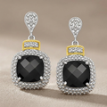 18k Yellow Gold & Sterling Silver Black Onyx & Diamond Earrings (.05cttw) by Avera Group